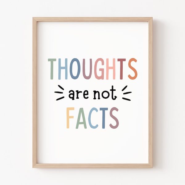 Thoughts Are Not Facts Poster Growth Mindset Positive Affirmations Classroom Decor Mental Health Psychology Anxiety Therapy Office Decor