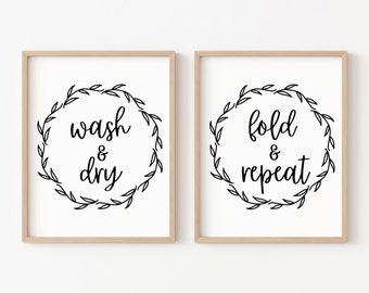 Laundry Printable, Laundry Room Sign, Wash Dry Fold Repeat, Laundry Room Decor, Laundry Quote, Wash Dry Fold Repeat Sign, Laundry Print