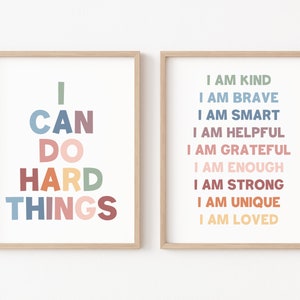 I Can Do Hard Things Poster Set of 2 Playroom Prints, Kids Affirmations, Boho Classroom Decor, Nursery Wall Art, Positive Affirmations