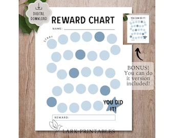 Blue Reward Chart, Printable Reward Chart For Kids, Toddler Goal Chart, Kids Routine Chart, Minimal Behavior Daily Chore Chart For Toddlers