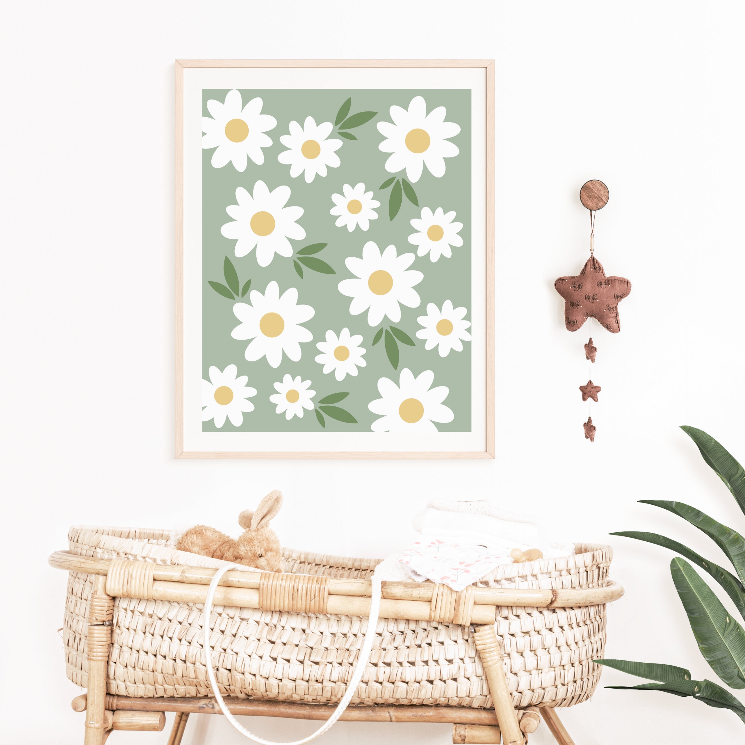 Boho Daisy Nursery Wall Art Decor, Sage Green Wall Art Nursery, Daisy ...