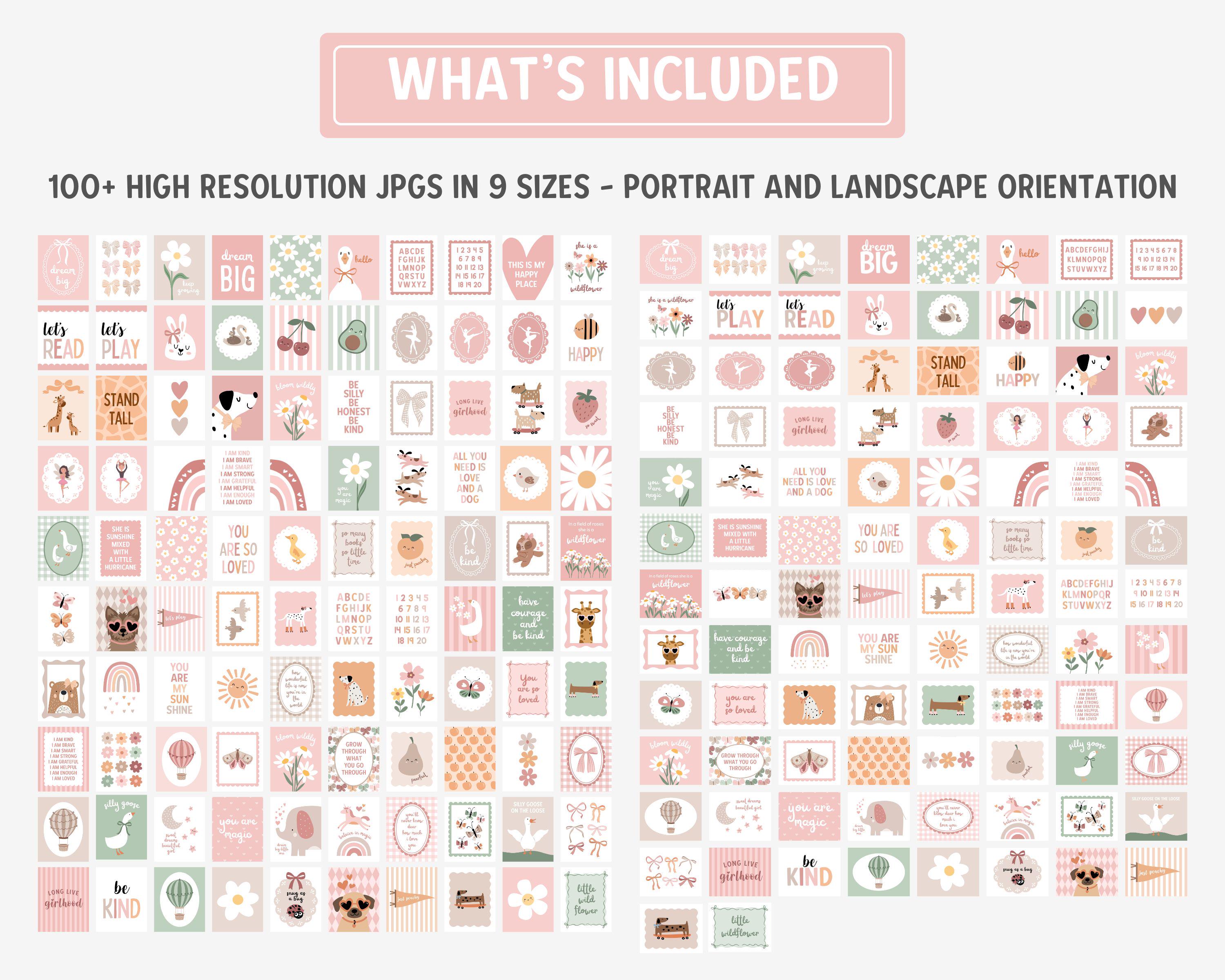 Girls Room Printable Art Set 100: Kids Wall Art Bundle, Pink Nursery ...