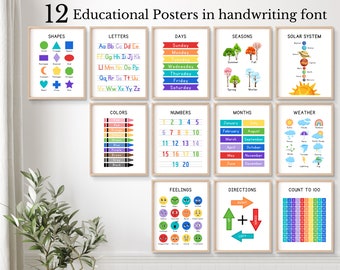 Classroom Decor Bundle, Montessori Poster Printables, Colorful Playroom Decor, Educational Poster, Rainbow Handwriting Chart, Feeling Poster