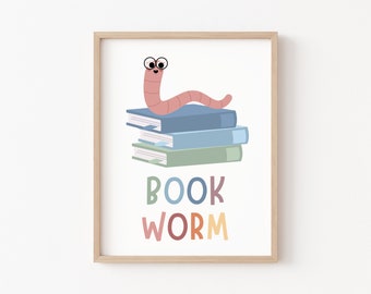 Reading Corner Sign, Book Worm Poster, Let's Read, Reading Nook, Boho Classroom Decor, Playroom Wall Montessori Posters, Kids Read Wall Art