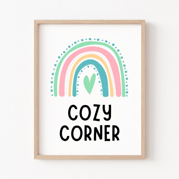 Cozy Corner Printable, Boho Classroom Decor, Playroom Wall Decor, Calming Corner, Classroom Posters, Reading Corner, Kids Wall Art Rainbow