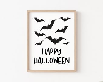 Happy Halloween Printable, Cute Halloween Print, Fall Printable DIY Halloween Decor, Halloween Quotes, Halloween Classroom Decor, Bat Decor