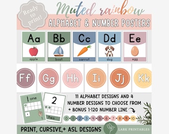Alphabet Posters for Classroom, Number Posters, Classroom Decor Bundle Elementary, Cursive ASL Alphabet Homeschool decor Educational Posters