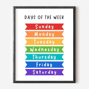 Days of the Week Printable, Educational Wall Art, Playroom Poster, Days ...
