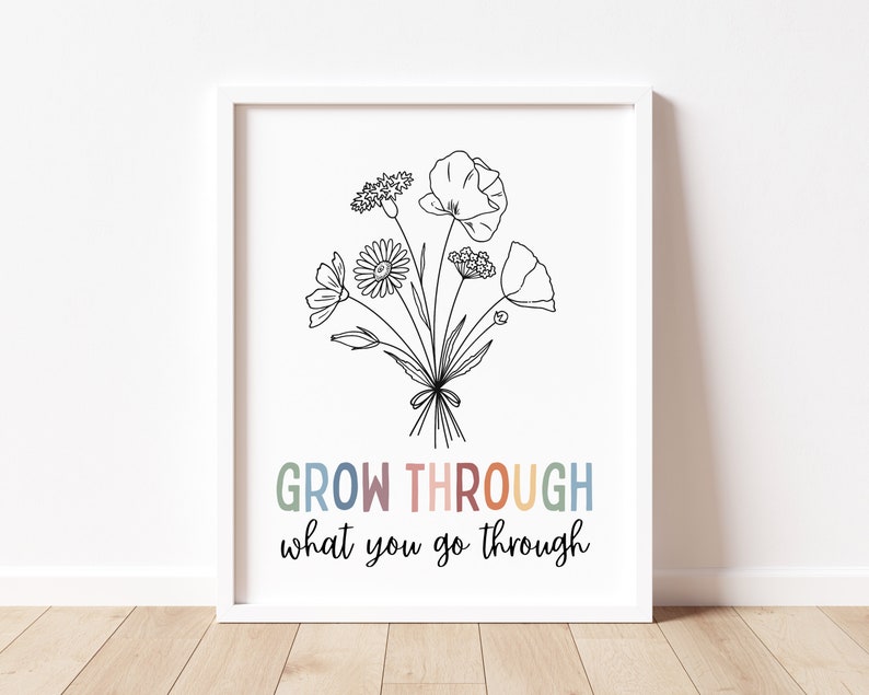 Grow Through What You Go Through Mental Health Print Positive Wall Art Self Love Quote Inspirational Motivational Life Care Recovery Gift image 3