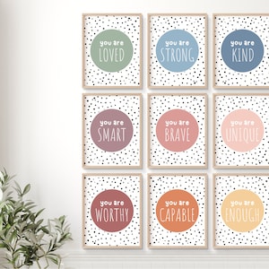 Positive Affirmations For Kids, Boho Classroom Decor, Classroom Posters, You Are Loved, Kid Affirmation Wall Art, School Counselor, Its Okay