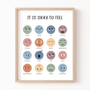 It's Okay to Feel, Boho Classroom Decor, Feelings Chart Poster, My Feelings Printable, Classroom Posters, Emotions Print, Homeschool Decor