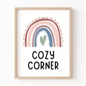 Cozy Corner Printable, Boho Classroom Decor, Playroom Wall Decor, Calming Corner, Classroom Posters, Reading Corner, Kids Wall Art Rainbow