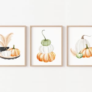 Set of 3 Watercolor Pumpkin Printable, Fall Wall Decor, Autumn Decor, Pumpkin Wall Printable, Thanksgiving Decor, Fall Printable Set of 3 image 1