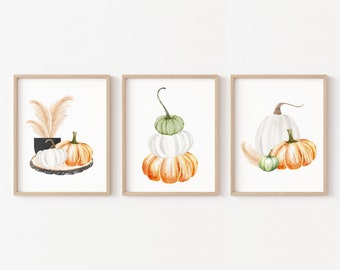 Set of 3 Watercolor Pumpkin Printable, Fall Wall Decor, Autumn Decor, Pumpkin Wall Printable, Thanksgiving Decor, Fall Printable Set of 3