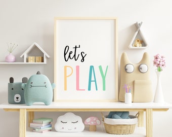 Let's Play Sign, Playroom Printable, Let's Play Wall Art, Playroom Poster, Kids Printables, Pastel Playroom, Kids Wall Art, Toddler Wall Art