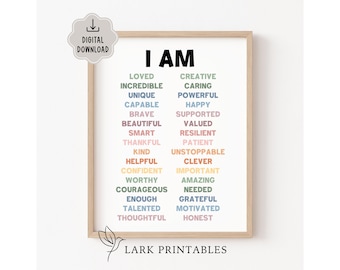 Poster stampabile con affermazioni quotidiane, affermazioni positive, poster sulla salute mentale, arte murale motivazionale, arte murale per la cameretta dei bambini, sono gentile e amato