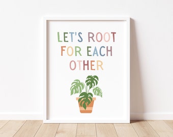 Póster de Let's Root For Each Other, Decoración del aula Boho, Carteles del aula, Decoración de la escuela en el hogar, Clase inclusiva motivacional, Arte de pared de la sala de juegos