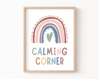 Calming Corner Poster Mental Health Classroom Decor Social Worker Sign Emotional Regulation Zones of Regulation Poster Grounding Technique