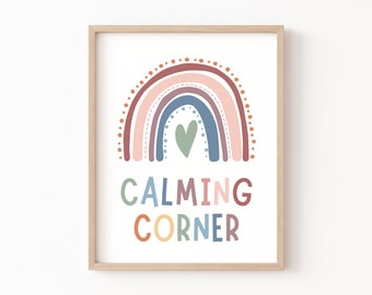 Calming Corner Sign, Boho Classroom Decor, Playroom Wall Decor, Montessori, Classroom Posters, Homeschool Decor, Kids Wall Art Boho Rainbow