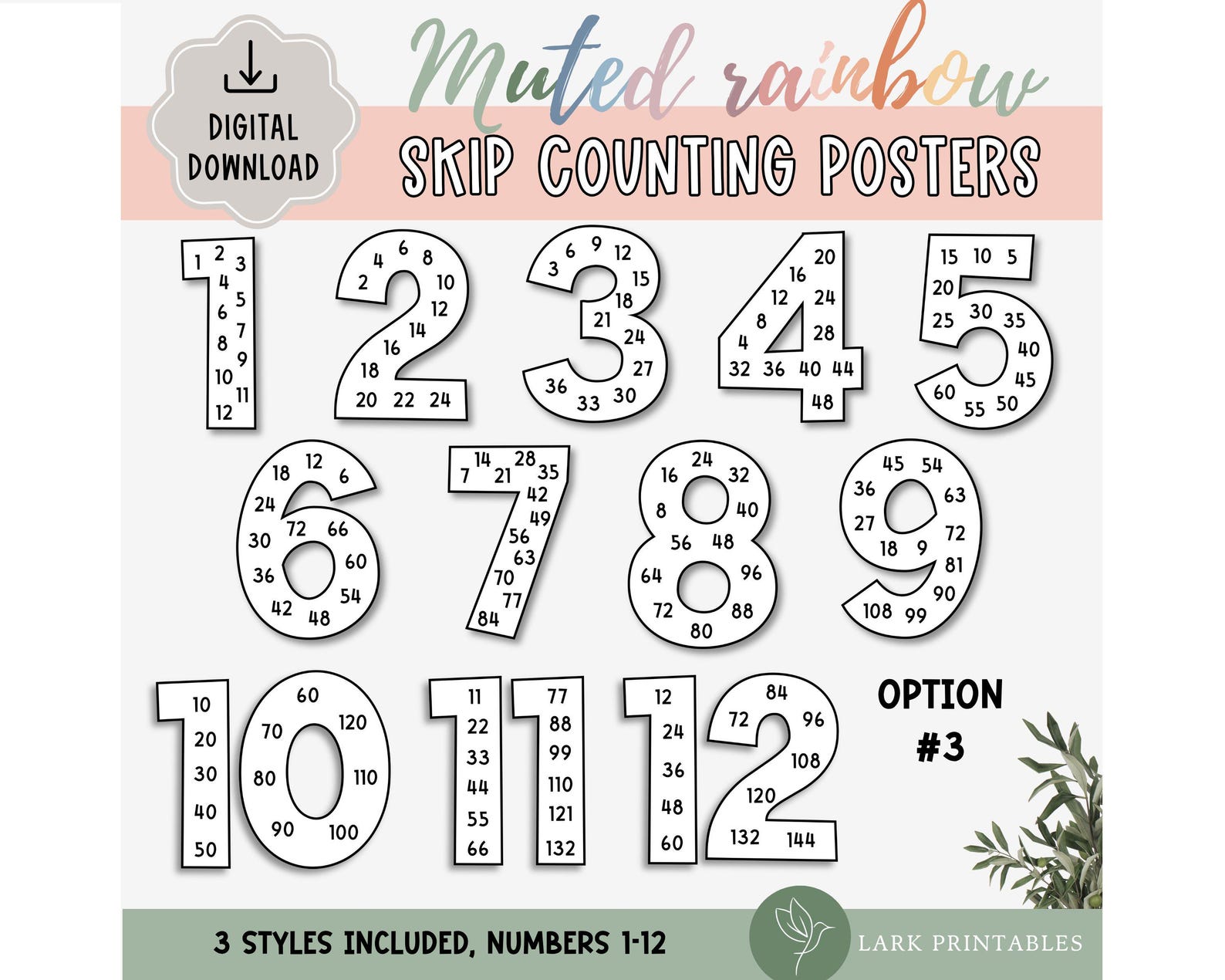 Skip Counting Display, Boho Rainbow Classroom Decor, Multiples Large ...
