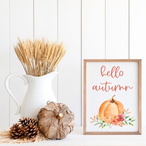 Hello Autumn Printable, Fall Wall Decor, Autumn Quotes Print, Autumn Wall Art, Pumpkin Printable, Autumn Printable, Fall Decorations, Pink image 1