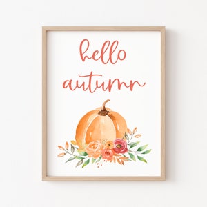 Hello Autumn Printable, Fall Wall Decor, Autumn Quotes Print, Autumn Wall Art, Pumpkin Printable, Autumn Printable, Fall Decorations, Pink image 2