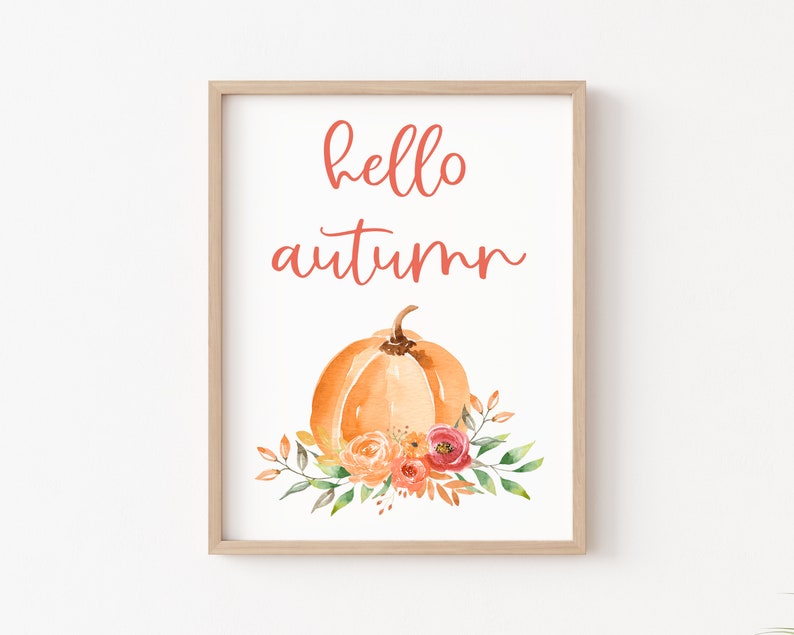 Hello Autumn Printable, Fall Wall Decor, Autumn Quotes Print, Autumn Wall Art, Pumpkin Printable, Autumn Printable, Fall Decorations, Pink image 2