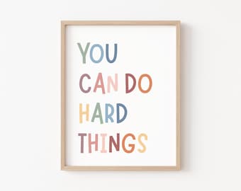 You Can Do Hard Things Poster, Boho Classroom Decor, Kids Affirmations, Positive Classroom Posters, Educational Wall Art, School Counselor