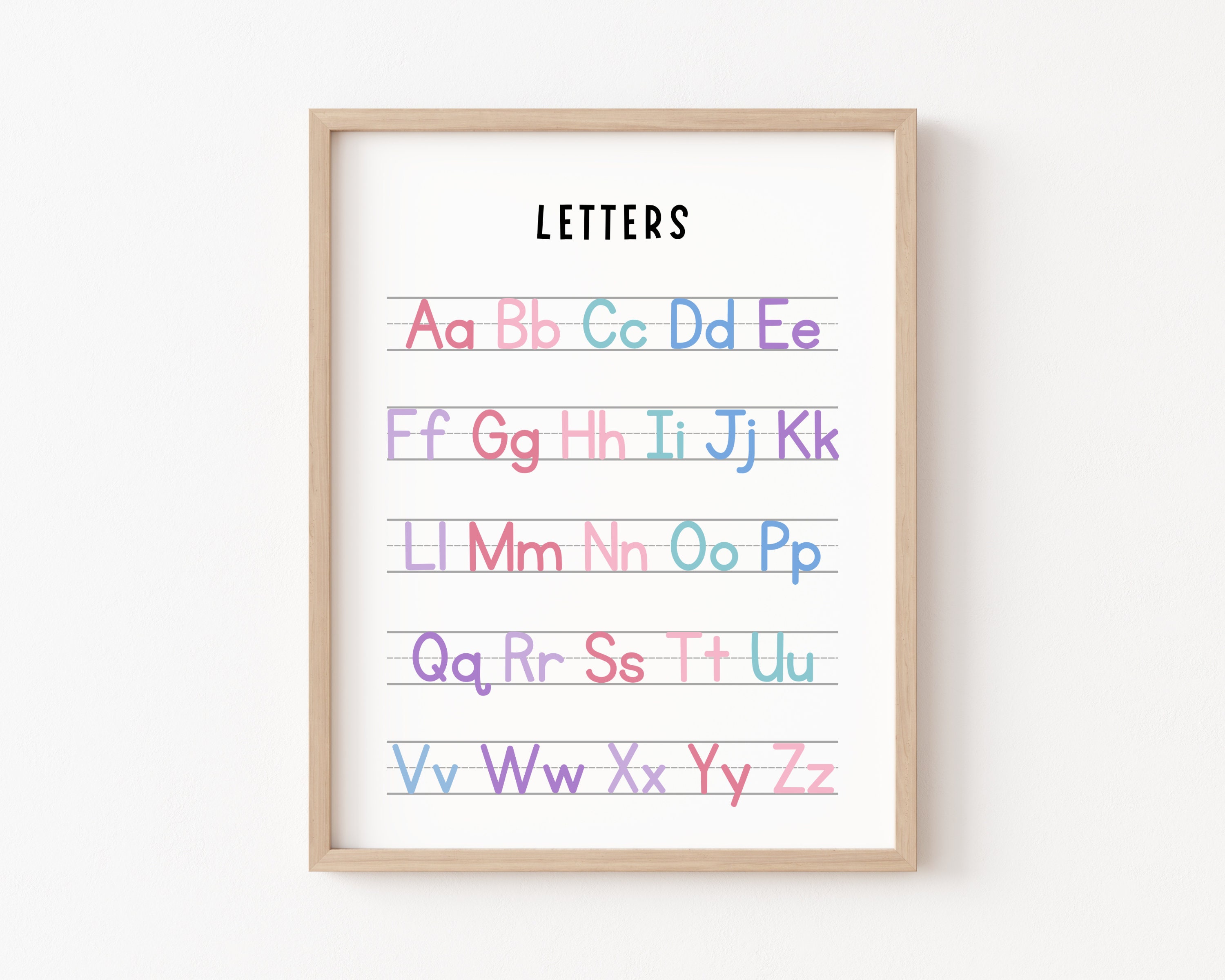 Set of Pink Purple Alphabet Poster Count to 100, Handwriting Chart ...