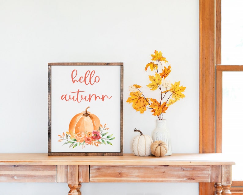 Hello Autumn Printable, Fall Wall Decor, Autumn Quotes Print, Autumn Wall Art, Pumpkin Printable, Autumn Printable, Fall Decorations, Pink image 6