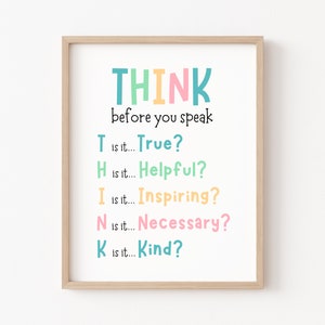 Denken Sie, bevor Sie sprechen Zeichen, Ratgeber Büro Dekor, Boho Klassenzimmer Dekor, Klassenzimmer Regeln druckbar, Positive Klassenzimmer Poster, Montessori