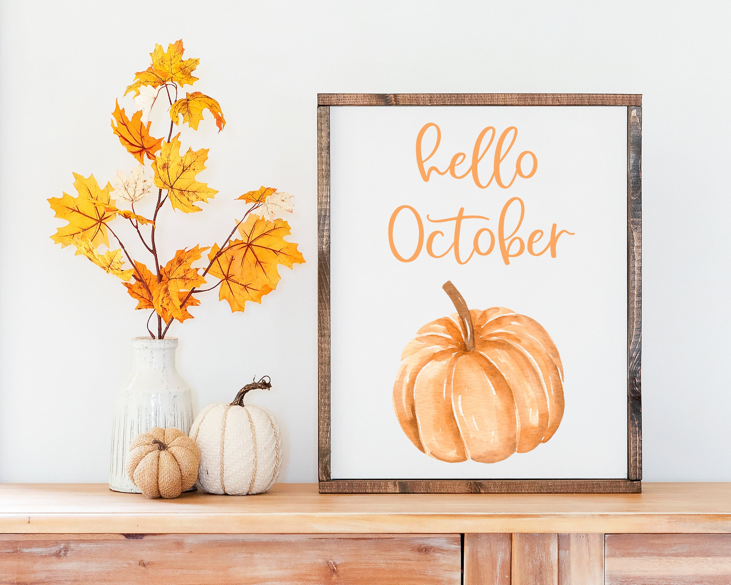 October Sign Print Hello October Printable, Fall Printable Art, Rustic Fall Print, Fall ...