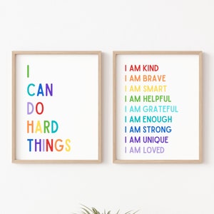 I Can Do Hard Things, Affirmations for Kids, Classroom Posters, I Am Affirmations, Playroom Sign, Affirmations Poster, I Am Kind Smart Loved