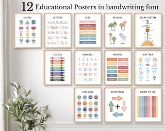 Classroom Decor Bundle, Toddler Educational Posters, Montessori Posters, Playroom Prints, ABC Poster Alphabet Poster, Colorful Kids Room Art