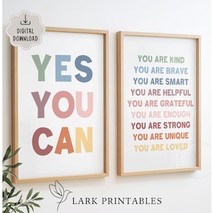 Sì, puoi Poster stampabile, Stampa sala giochi, Poster motivazionale per bambini, Decorazione aula, Affermazione quotidiana, Decorazione ufficio terapia
