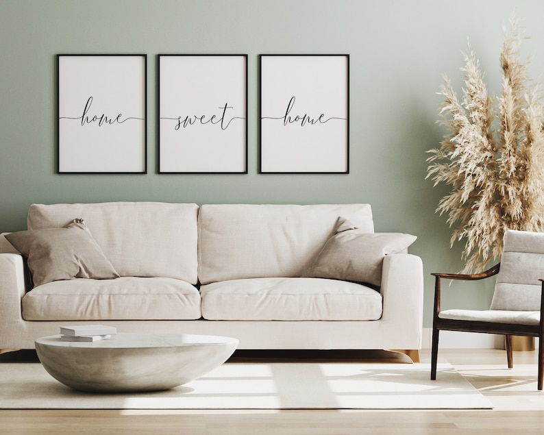 Set of 3 Living Room Prints, Home Sweet Home Sign, Typography Print, New Home Gift, Home Wall Decor, Above Couch Prints, Housewarming Gift image 2