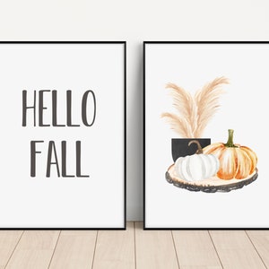 Hello Fall Printable Set of 2, Autumn Quotes Print, Fall Printables , Neutral Fall Prints, Fall Quotes Printable, Fall Decor, Pumpkin Decor image 3