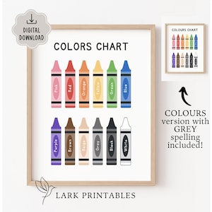 Colors Poster Printable, Colors Chart, Educational Toddler Learning Posters, Homeschool Preschool Prints, Classroom Decor, Montessori Prints