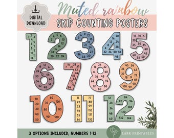 Tellen overslaan, Boho Rainbow-klasdecoratie, veelvouden groot aantal, poster tellen overslaan, wiskundeposters, vermenigvuldiging