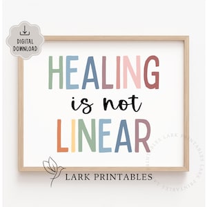 Healing Is Not Linear Printable Poster, Mental Health, Healing Reminder, Self Care, Therapy Office Counselor Psychologist, Emotional Journey