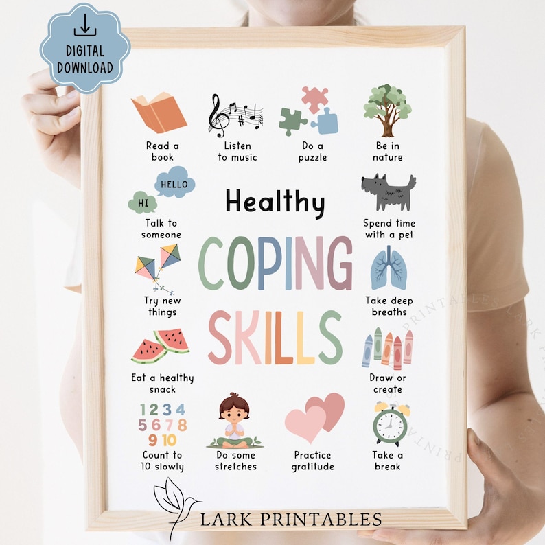 Healthy Coping Skills Printable Poster School Counselor Therapy Office ...