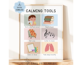 Póster imprimible de herramientas de calma para niños, Rincón de la calma, Autorregulación emocional, Estrategias de calma, Póster de técnicas para el Rincón de la calma