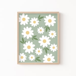 Daisies Wall Art Sage Green Wall Art Floral College Dorm Decor Daisy Art Print Boho Wall Art Sage Green Flowers Poster Danish Pastel Decor