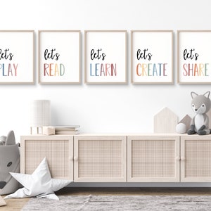 Let's Play Let's Read Let's Learn Let's Create Set of 5 Playroom Prints, Boho Classroom Decor, Let's Play Sign, Nursery Wall Art, Kids Decor