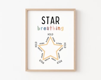 Star Breathing Poster, Calming Corner, Mindfulness Poster, Breathing Technique, Therapy Office Decor, Mental Health Poster, School Counselor