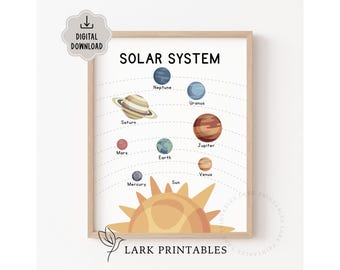 Affiche imprimable du système solaire pour enfants, impressions éducatives, affiches pour la classe, affiche d'art mural espace, affiches d'école à la maison, affiches d'astronomie