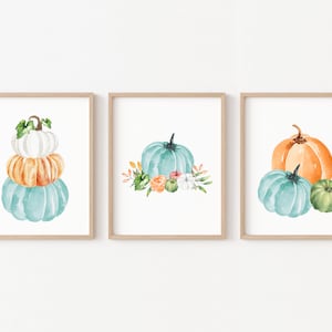 3er Set Aquarell Kürbis druckbar, Herbst Wanddekor, Herbst Dekor, Kürbis Wand druckbar, Thanksgiving Dekor, Herbst druckbare Set von 3