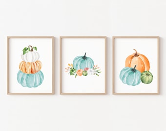 Set of 3 Watercolor Pumpkin Printable, Fall Wall Decor, Autumn Decor, Pumpkin Wall Printable, Thanksgiving Decor, Fall Printable Set of 3