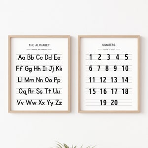 Alphabet Poster, Handwriting Chart Print, Schulwand Kunst druckbar, Homeschool Klassenzimmer Dekor, ABC Poster, ZahlenKarte 123 Poster