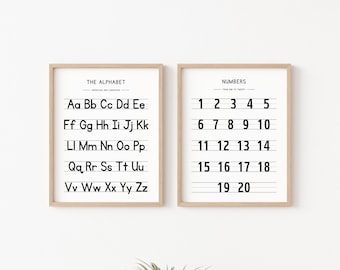 Alphabet Poster, Handwriting Chart Print, Educational Wall Art Printable, Homeschool Classroom Decor, ABC Poster, Number Chart 123 Posters